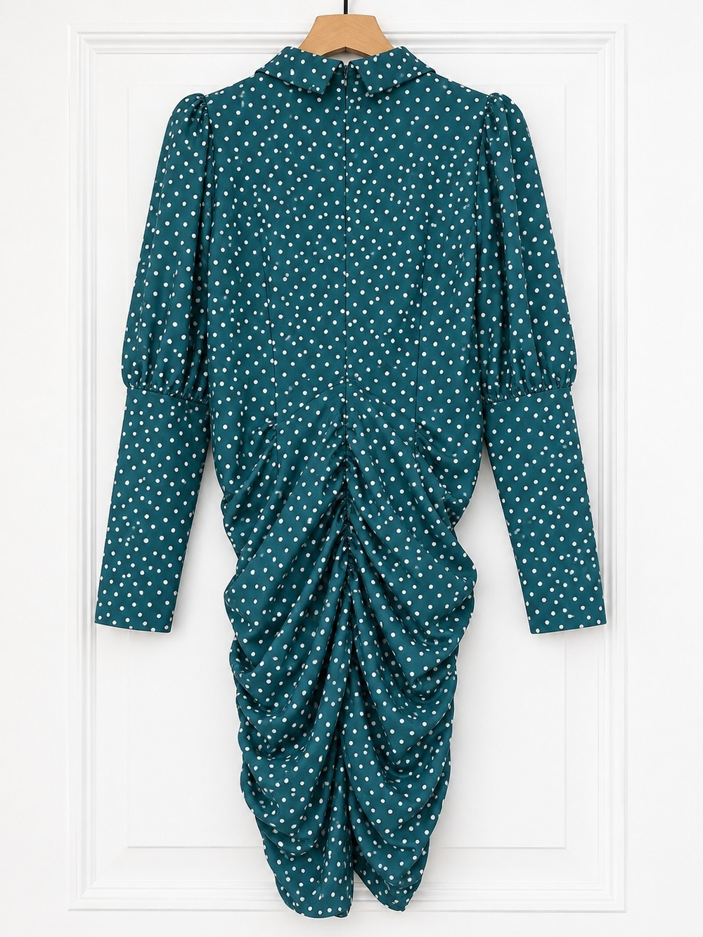 Boohoo Polka Dot Pussycat Bow Ruched Skirt Tea Dress - Picture 3 of 6